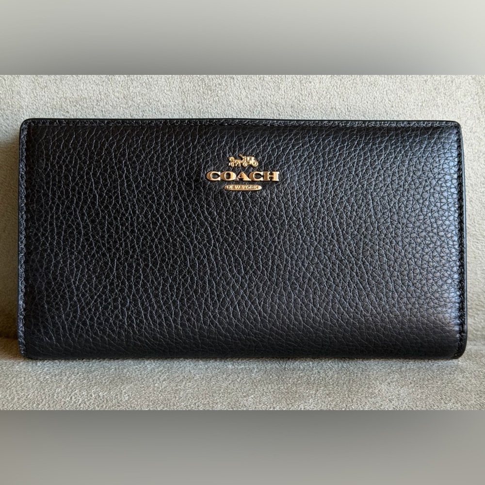 Coach Black Pebbled Leather Slim Zip Wallet Style C8329